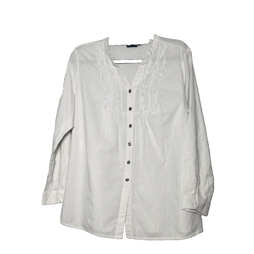 ANA Blouse Women's 1X White Black Pin Stripe Classic Career‎ Professional